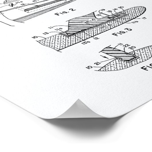 Surfboard 1969 Patent Art-witboek Poster (Hoek)