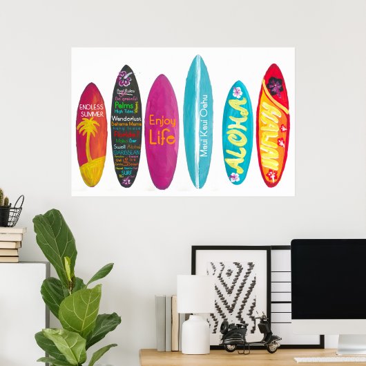 Surfboard Art Wall Aloha Poster (Thuiskantoor)