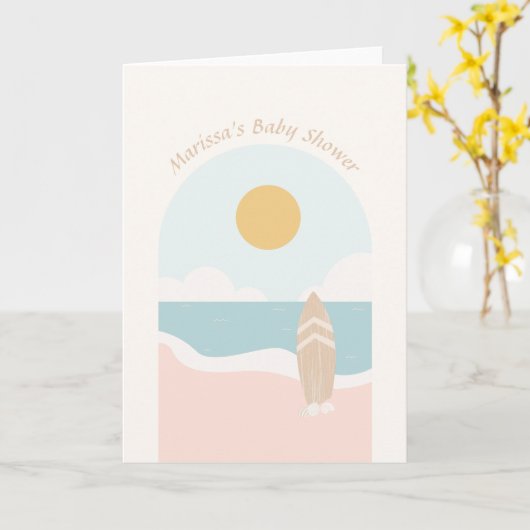 Surfboard Beach Baby shower Folded Wenskaart Kaart (Gele Bloem)
