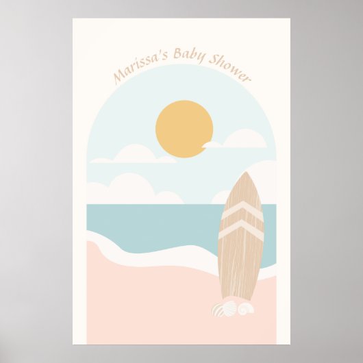 Surfboard Beach Baby shower Poster (Voorkant)