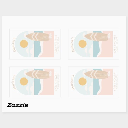 Surfboard Beach Baby shower Rectangle Stickers (Vel)