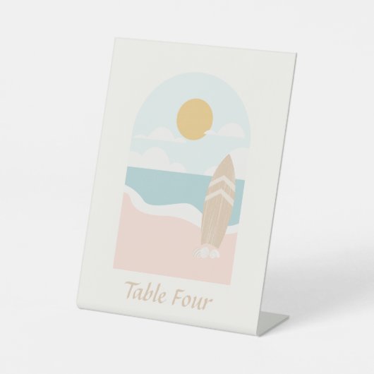Surfboard Beach Baby shower Tafelnummer Reclamebord Met Voetstuk (Voorkant)