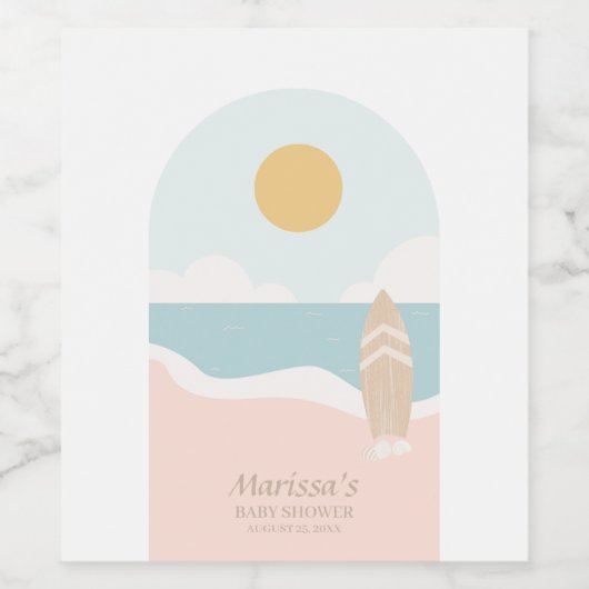 Surfboard Beach Hartelijk dank Wijn Etiket (Enkel label)