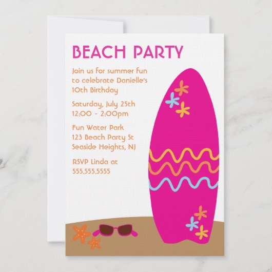 Surfboard Beach Party-uitnodigingen Kaart (Voorkant)