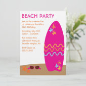 Surfboard Beach Party-uitnodigingen Kaart (Staand voorkant)