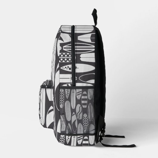 Surfboard Beach Zwart Wit Surfer Bedrukte Rugzak (Rechts)