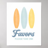 Surfboard Birthday Party Favors Sign Poster (Voorkant)