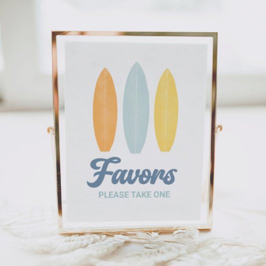 Surfboard Birthday Party Favors Sign Poster