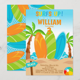 Surfboard Birthday Party Invitation Invite Kaart