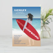 Surfboard Chick Uitnodiging (Staand voorkant)