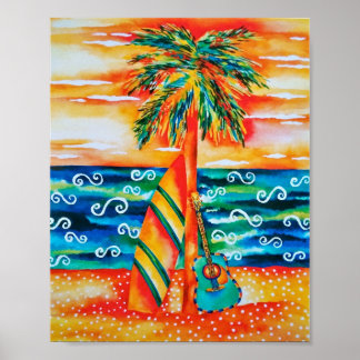 Surfboard en gitaar Poster