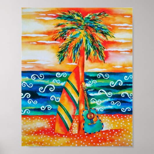 Surfboard en gitaar Poster (Voorkant)