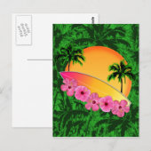 Surfboard en Hibiscus Flowers Briefkaart (Voorkant / Achterkant)
