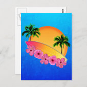 Surfboard en Hibiscus Flowers Briefkaart (Voorkant / Achterkant)
