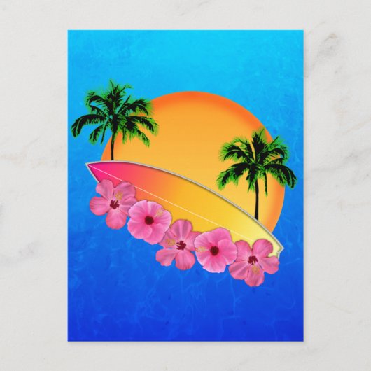 Surfboard en Hibiscus Flowers Briefkaart (Voorkant)