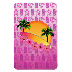 Surfboard en Hibiscus Flowers Magneet