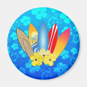 Surfboard en Hibiscus Flowers Magneet