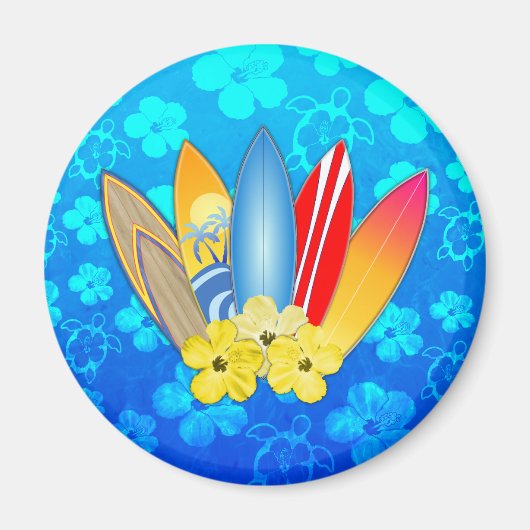 Surfboard en Hibiscus Flowers Magneet (Voorkant)