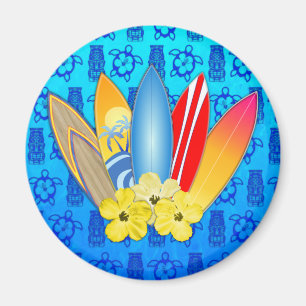 Surfboard en Hibiscus Flowers Magneet