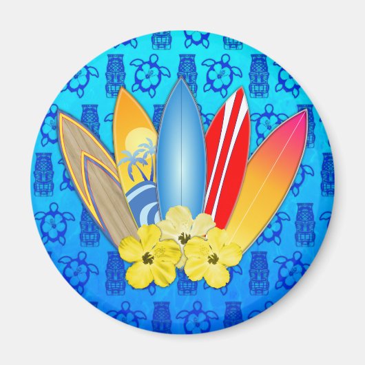 Surfboard en Hibiscus Flowers Magneet (Voorkant)