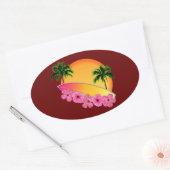 Surfboard en Hibiscus Flowers Ovale Sticker (Envelop)