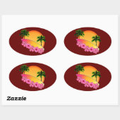 Surfboard en Hibiscus Flowers Ovale Sticker (Vel)