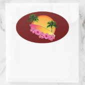 Surfboard en Hibiscus Flowers Ovale Sticker (Tas)