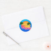 Surfboard en Hibiscus Flowers Ronde Sticker (Envelop)