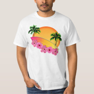 Surfboard en Hibiscus Flowers T-shirt
