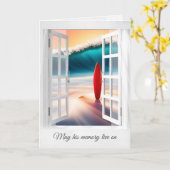 Surfboard en Ocean Wave Sympathie Kaart (Gele Bloem)