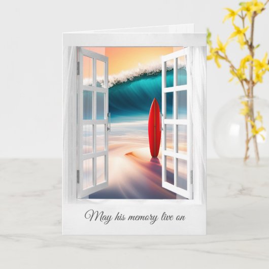 Surfboard en Ocean Wave Sympathie Kaart (Gele Bloem)