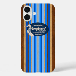 Surfboard Hawaiian Stripes Blue iPhone 16 Plus Hoesje