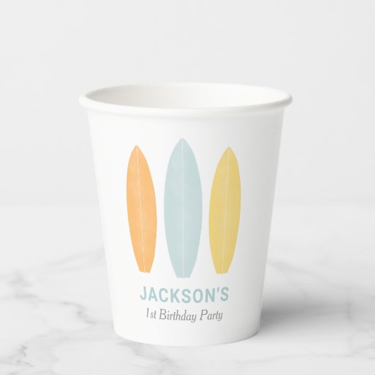 Surfboard Kids Birthday Party Papieren Bekers (Voorkant)