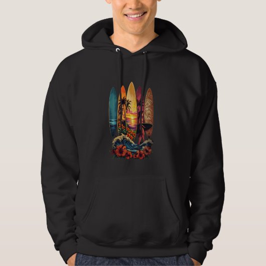 Surfboard Lover Beach Surfboarder Hawaii Wave Surf Hoodie (Voorkant)