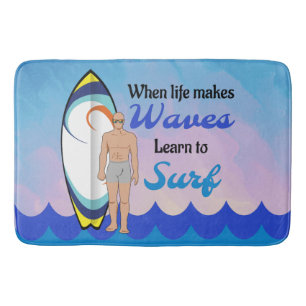 Surfboard Ocean Waves Blauw Motivatie Quote Badmat