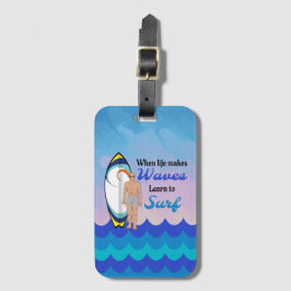 Surfboard Ocean Waves Blauw Motivatie Quote Bagagelabel