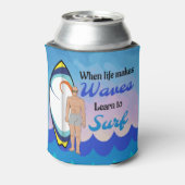 Surfboard Ocean Waves Blauw Motivatie Quote Blikjeskoeler (Blikje Achterkant)