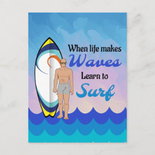 Surfboard Ocean Waves Blauw Motivatie Quote Briefkaart