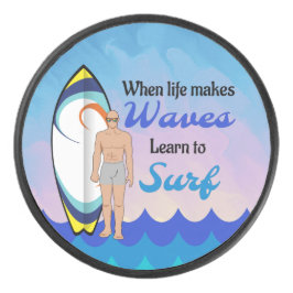 Surfboard Ocean Waves Blauw Motivatie Quote Hockey Puck