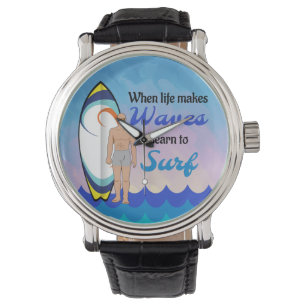 Surfboard Ocean Waves Blauw Motivatie Quote Horloge