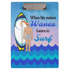 Surfboard Ocean Waves Blauw Motivatie Quote Klembord