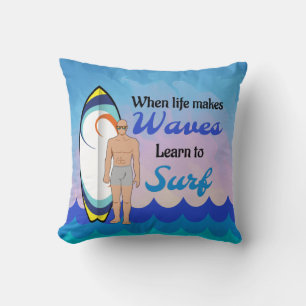 Surfboard Ocean Waves Blauw Motivatie Quote Kussen