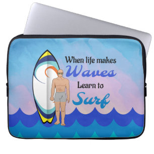 Surfboard Ocean Waves Blauw Motivatie Quote Laptop Sleeve