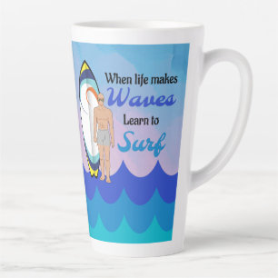 Surfboard Ocean Waves Blauw Motivatie Quote Latte Mok