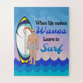 Surfboard Ocean Waves Blauw Motivatie Quote Legpuzzel