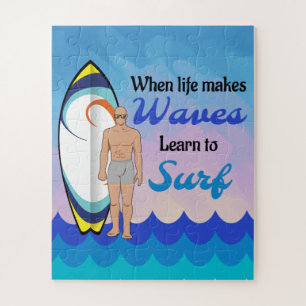 Surfboard Ocean Waves Blauw Motivatie Quote Legpuzzel