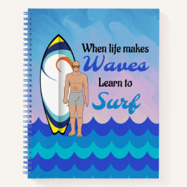 Surfboard Ocean Waves Blauw Motivatie Quote Notitieboek