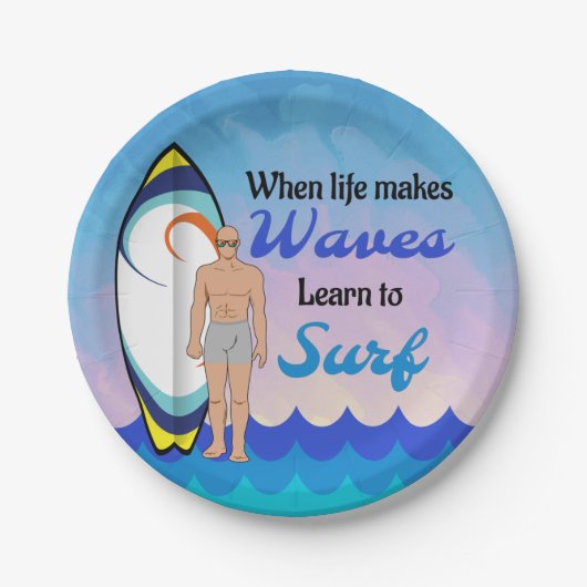 Surfboard Ocean Waves Blauw Motivatie Quote Papieren Bordje (Voorkant)