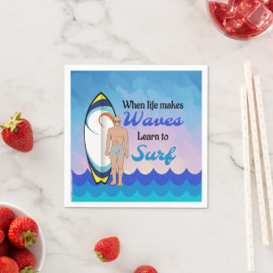 Surfboard Ocean Waves Blauw Motivatie Quote Servet