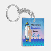 Surfboard Ocean Waves Blauw Motivatie Quote Sleutelhanger (Voorkant Links)